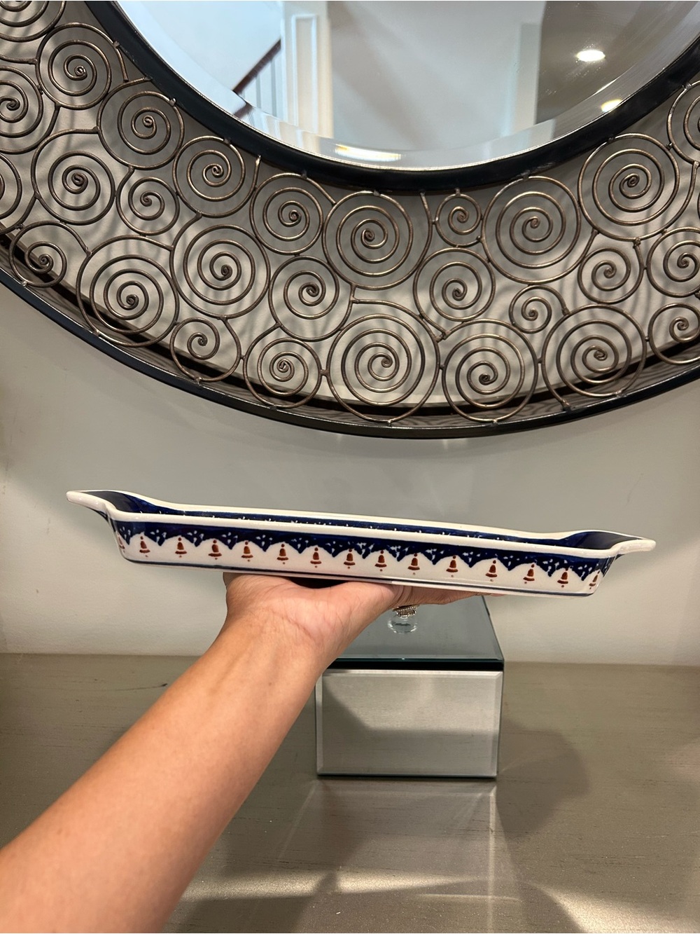 Boleslawiec Hand-Painted Ceramic Serving Dish in Blue and White